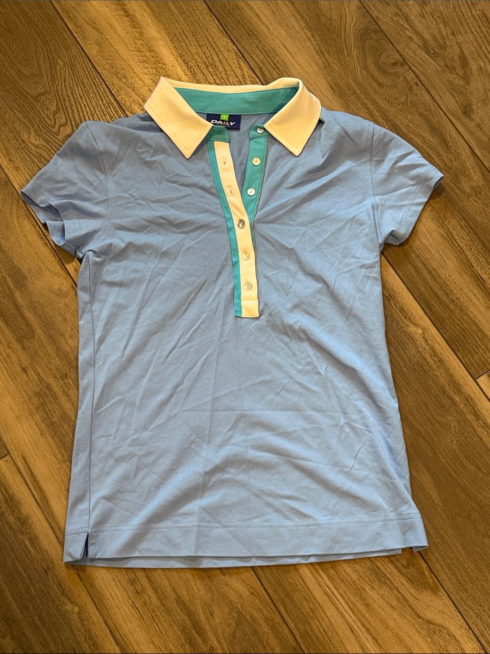 Daily Sports Light Blue Polo with Cream Collar and Teal Placket